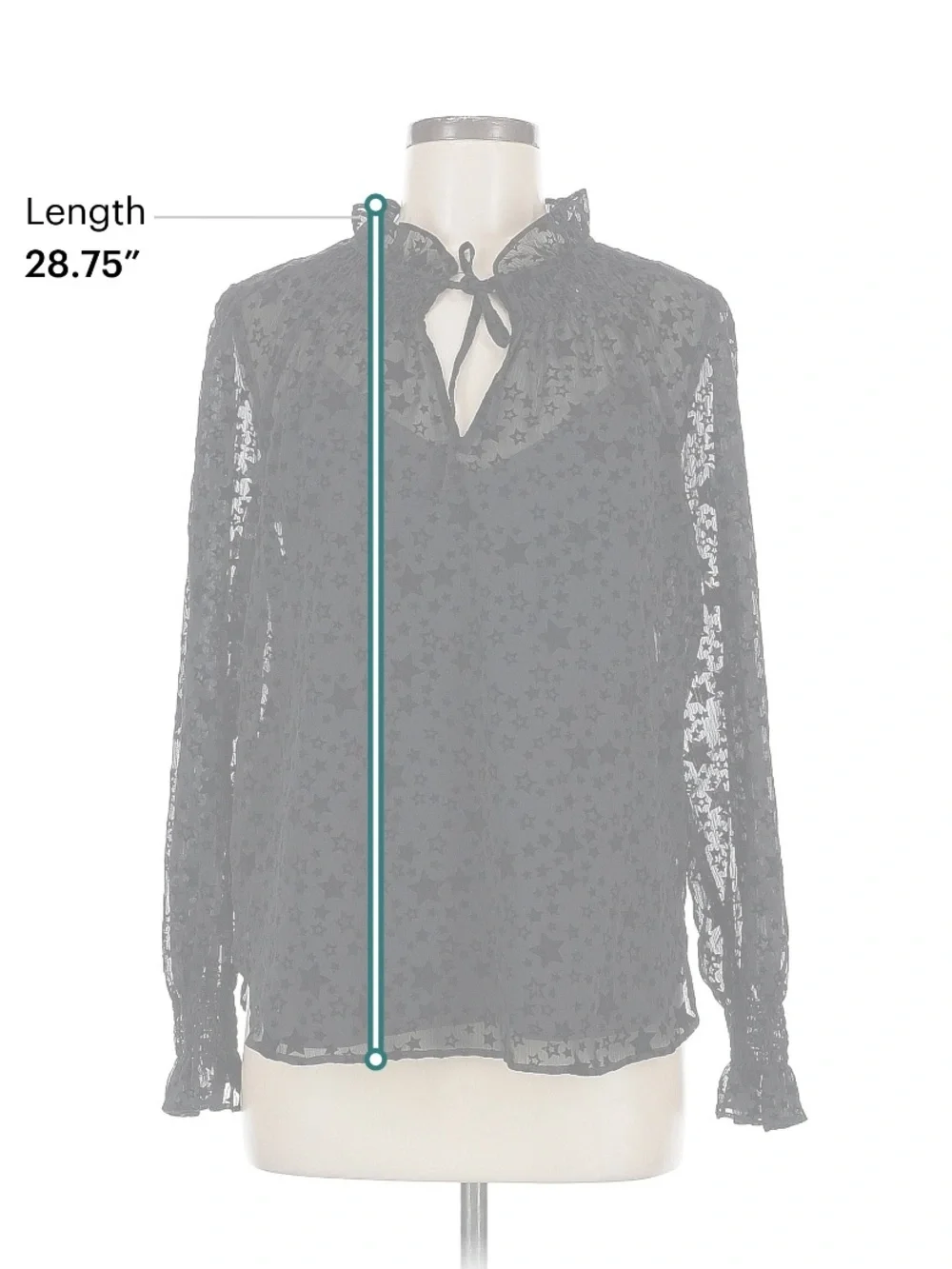 LOFT Black Star-Print Sheer Ruffle Tie-Neck Blouse - Picture 5 of 7